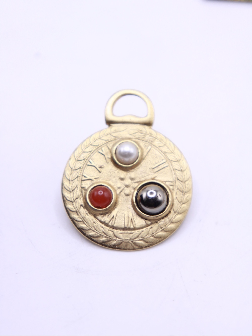 Satin Gold-Tone Triple Cabochon Clock Lapel Pin